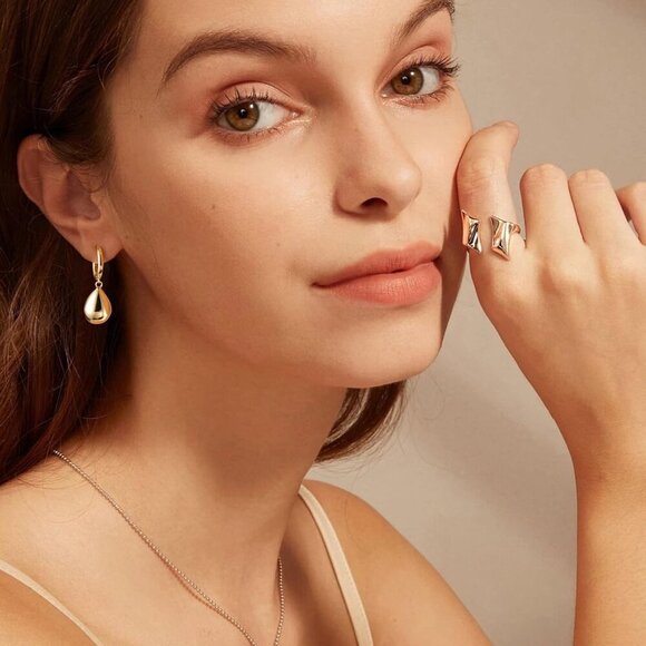 14K Gold Hypoallergenic Teardrop Drop Dangle Leverback Trendy Earrings for Women - Picture 2 of 8